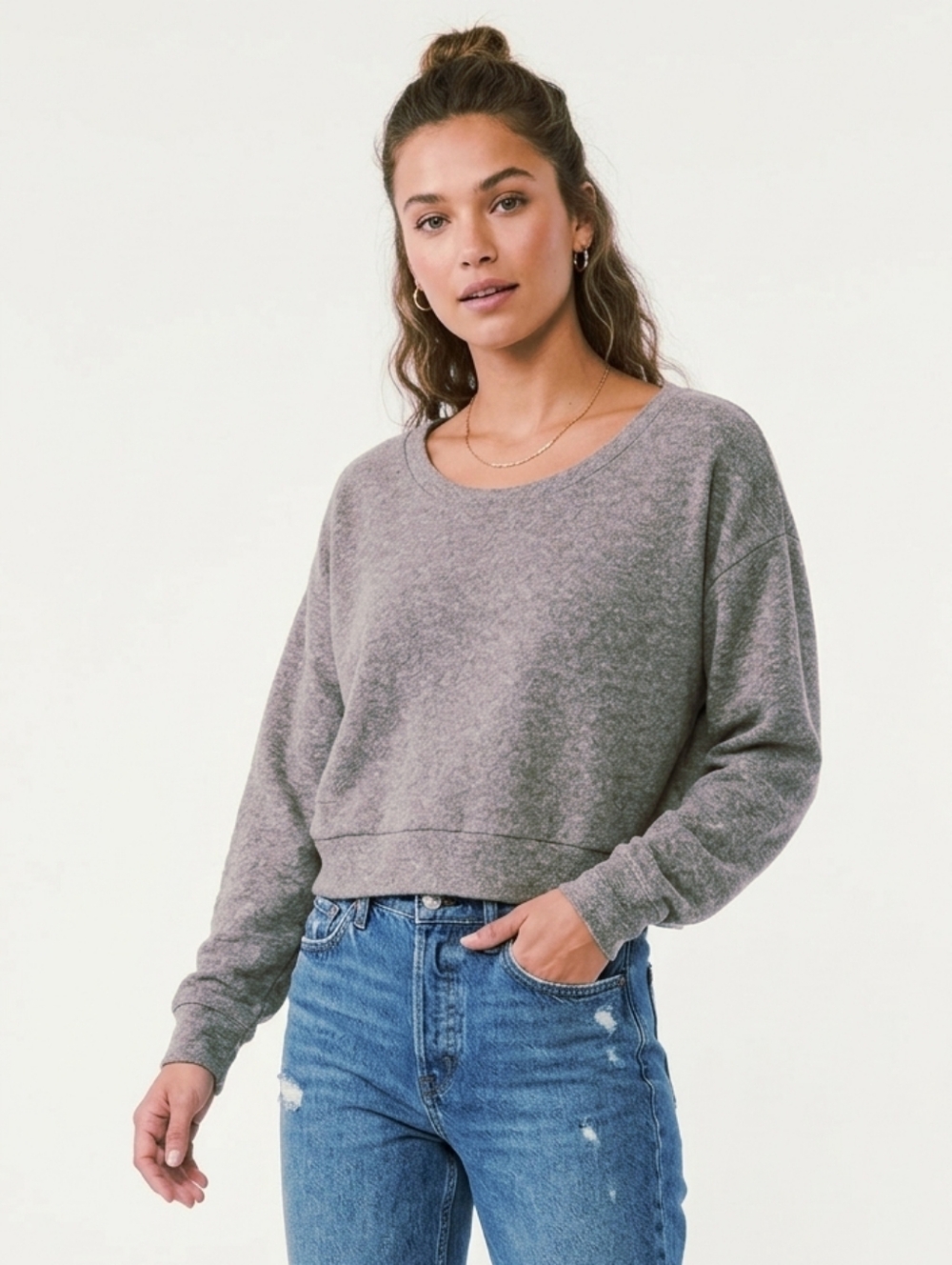 LAUREN Moshi Plain Relaxed Fit Sweatshirt In Gray/blk Mix. Size XS